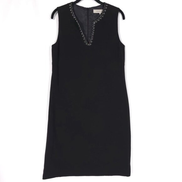 GERARD DAREL V-Neck Knee-Length Dress Size 38 Shift Black‎ Rhinestone 6 S-M US